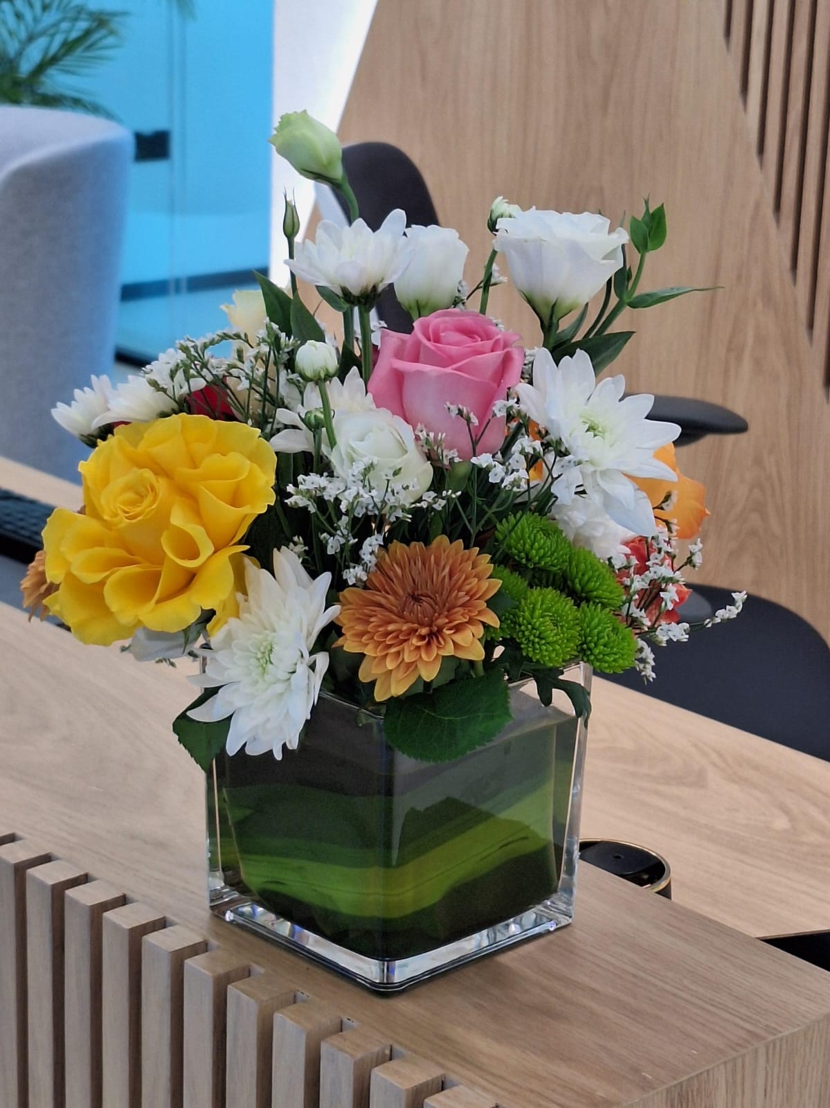 Fresh Mixed Bloom Glass Vase - FlowerSouq