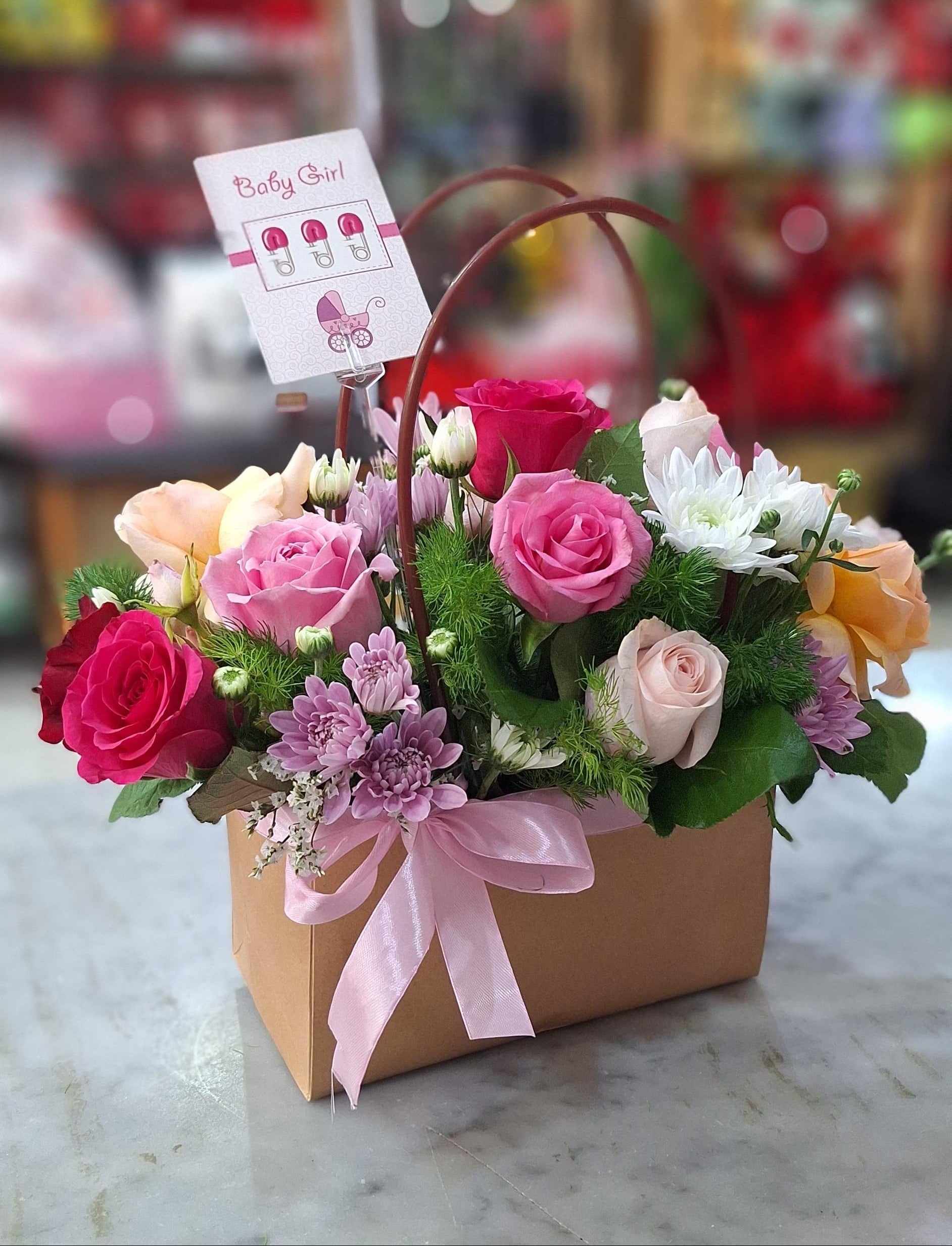 Pink & Peach Bloom Bag Arrangement - FlowerSouq
