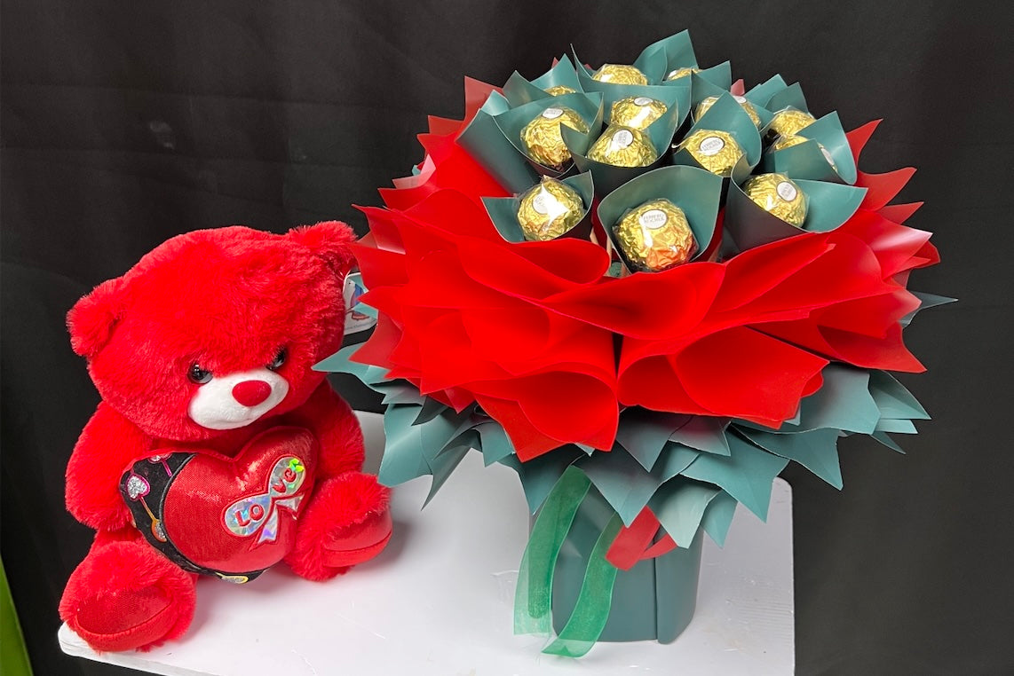 Ferrero Rocher Chocolate Bouquet with Teddy | Luxury Gift Delivery Dubai - FlowerSouq