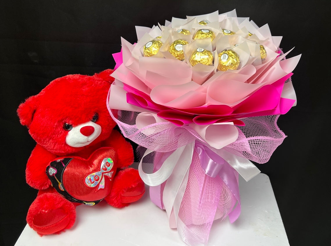 Ferrero Rocher Chocolate Bouquet with Teddy | Luxury Gift Delivery Dubai - FlowerSouq
