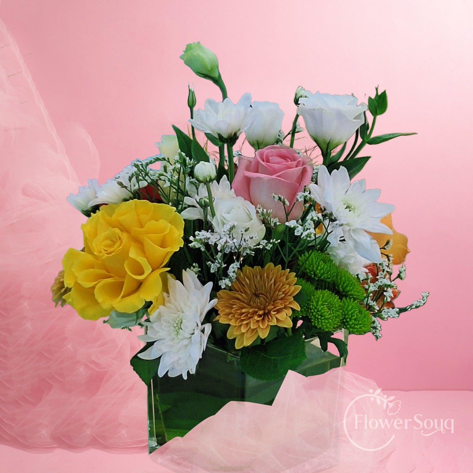 Fresh Mixed Bloom Glass Vase - FlowerSouq