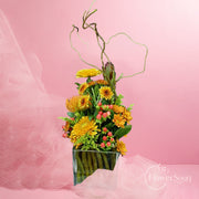 Golden Sunrise Floral Vase Arrangement - FlowerSouq