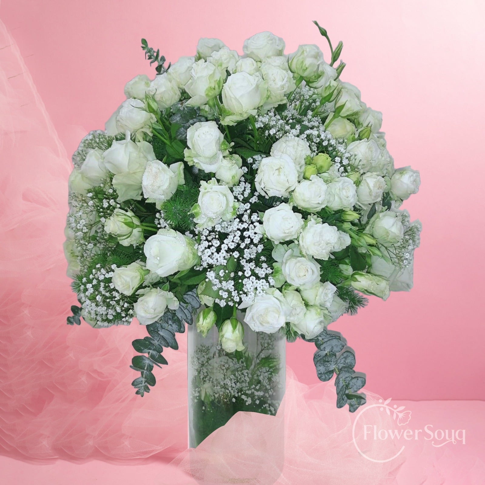 Luxury White Rose Vase Arrangement - FlowerSouq