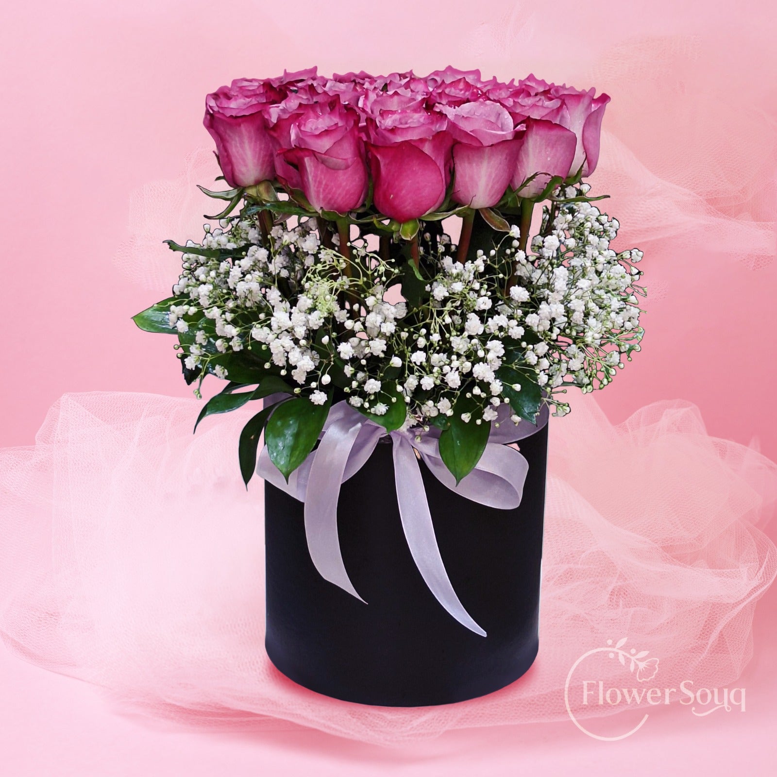 Elegant Pink Rose Flower Box - FlowerSouq