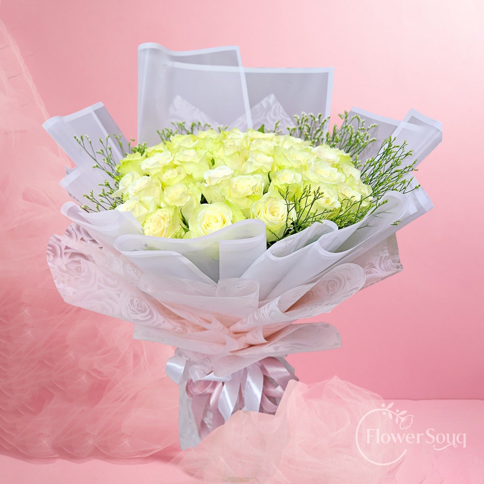 Classic White Rose Bouquet - FlowerSouq