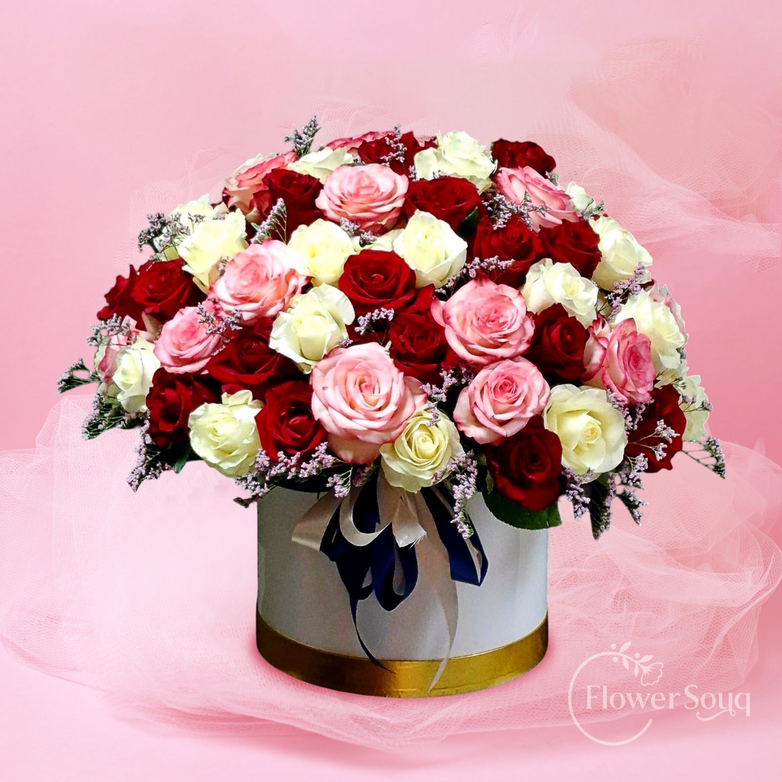 Luxury Mixed Roses Box – Pink Red White Roses | Same Day Delivery Dubai - FlowerSouq