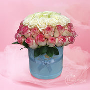 Luxury White & Pink Roses Box | Elegant Rose Arrangement Dubai - FlowerSouq