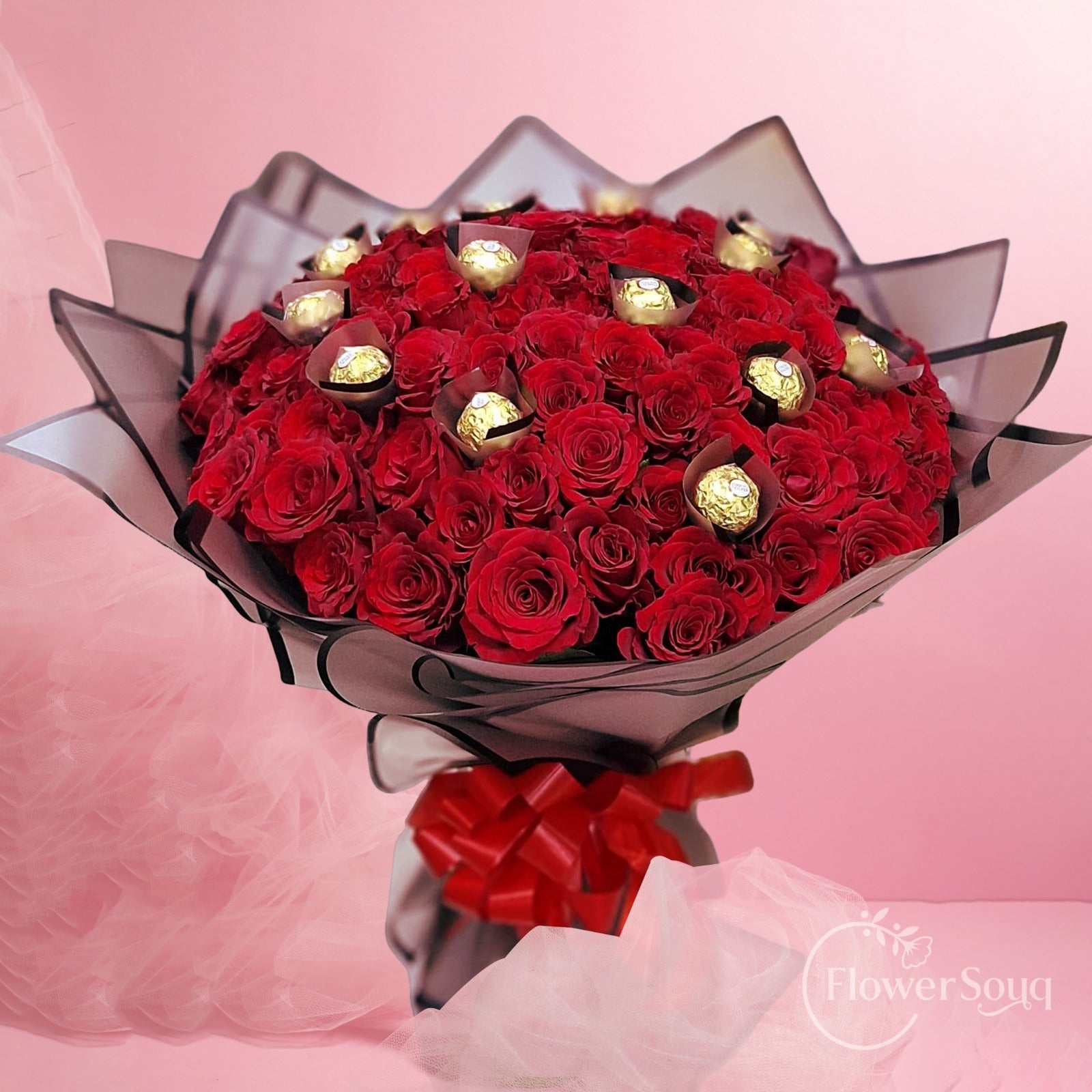 Red Rose & Ferrero Rocher Bouquet - FlowerSouq
