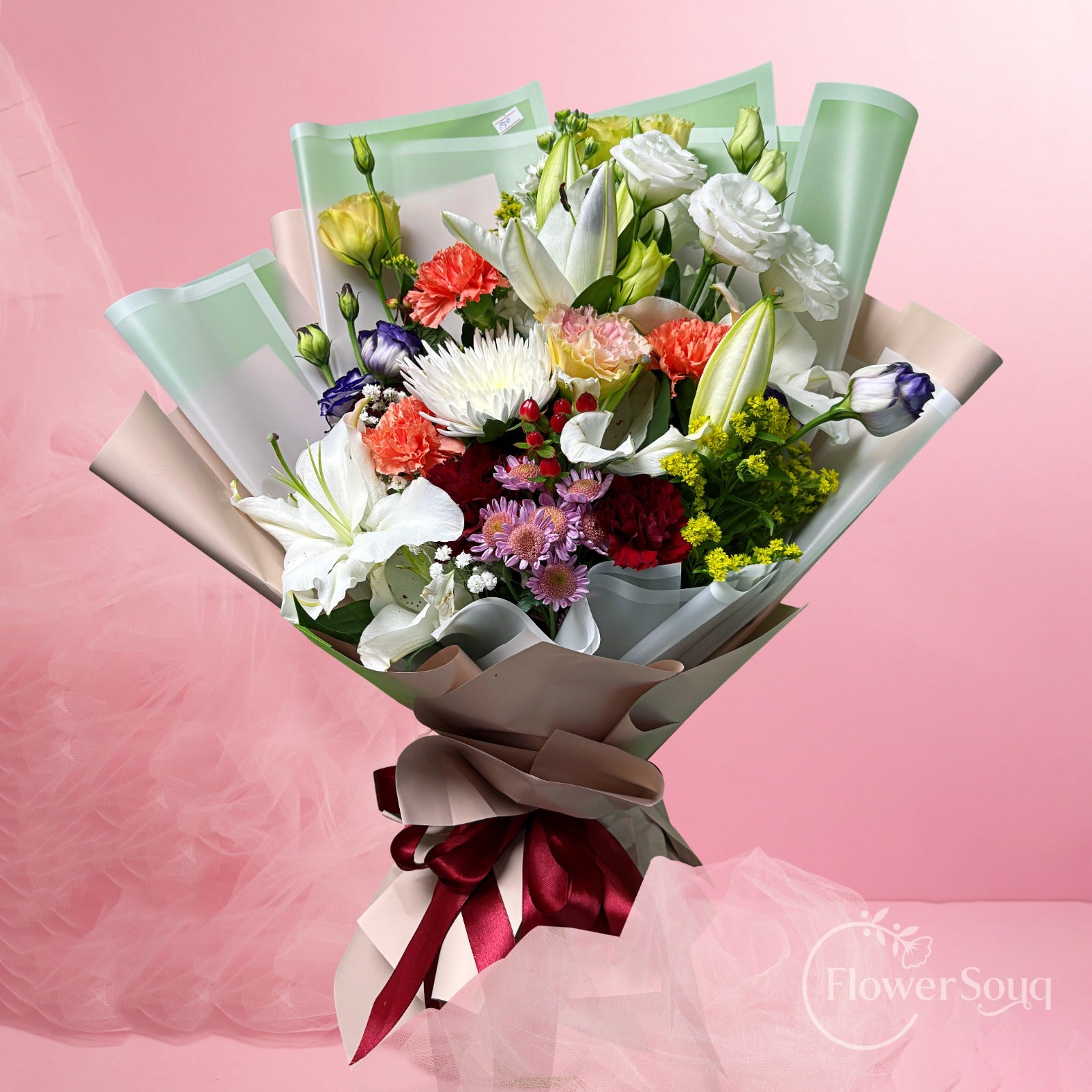 Pastel Harmony Mixed Flower Bouquet - FlowerSouq