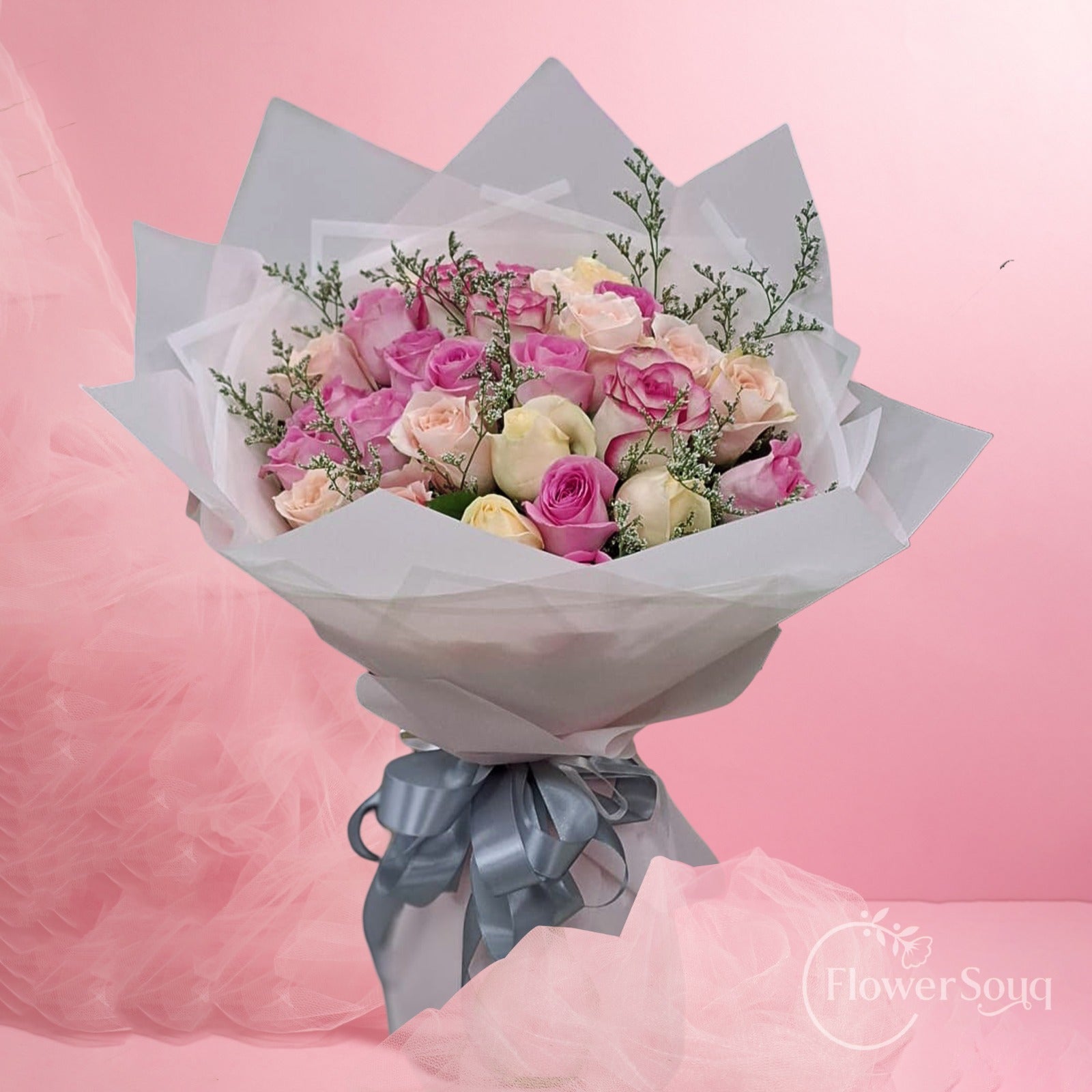 Pastel Rose Bouquet - FlowerSouq