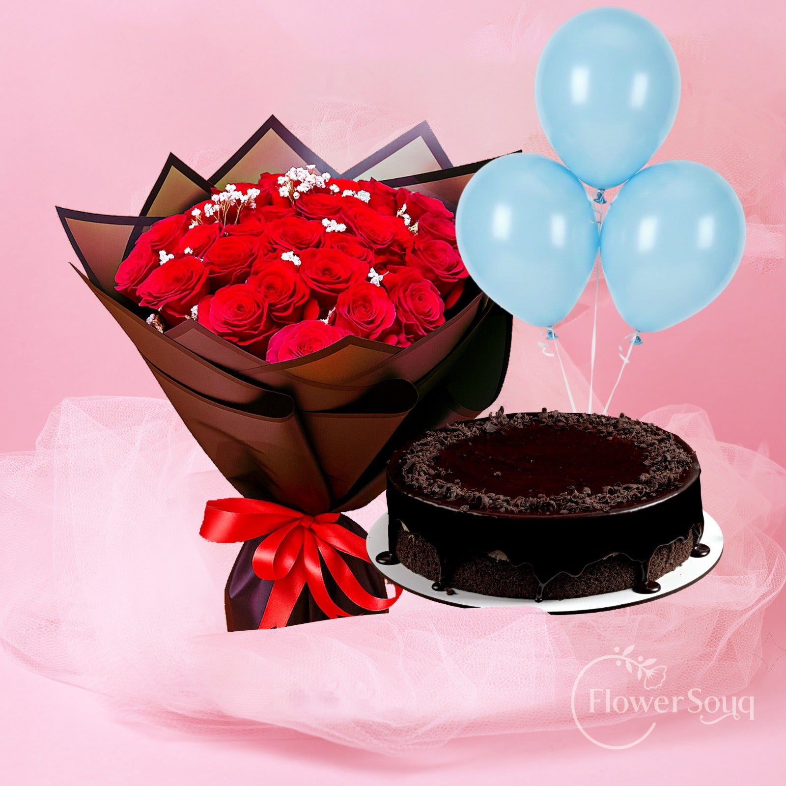 Classic Romance Combo – Red Roses Bouquet with Chocolate Cake