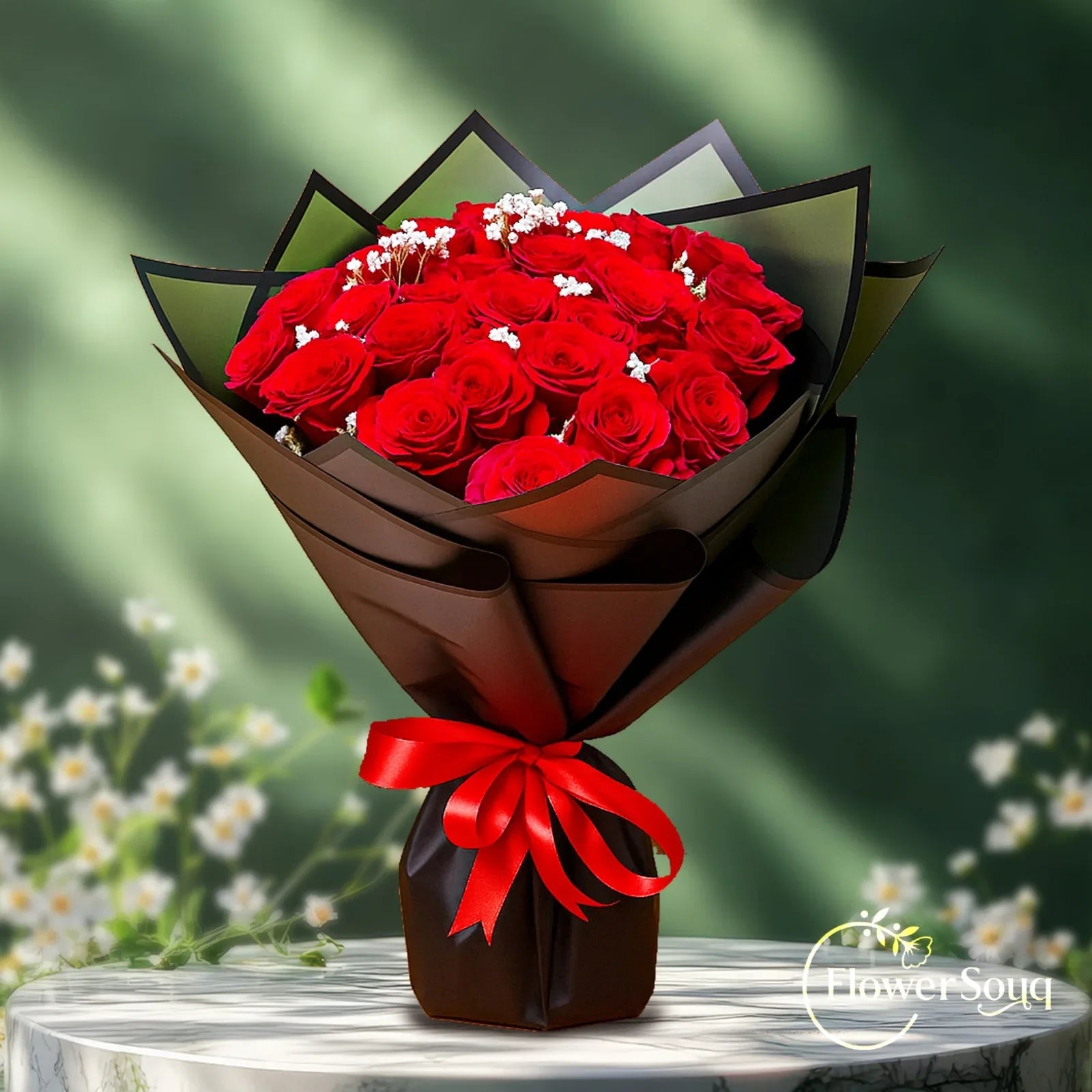 Crimson Elegance Bouquet - FlowerSouq