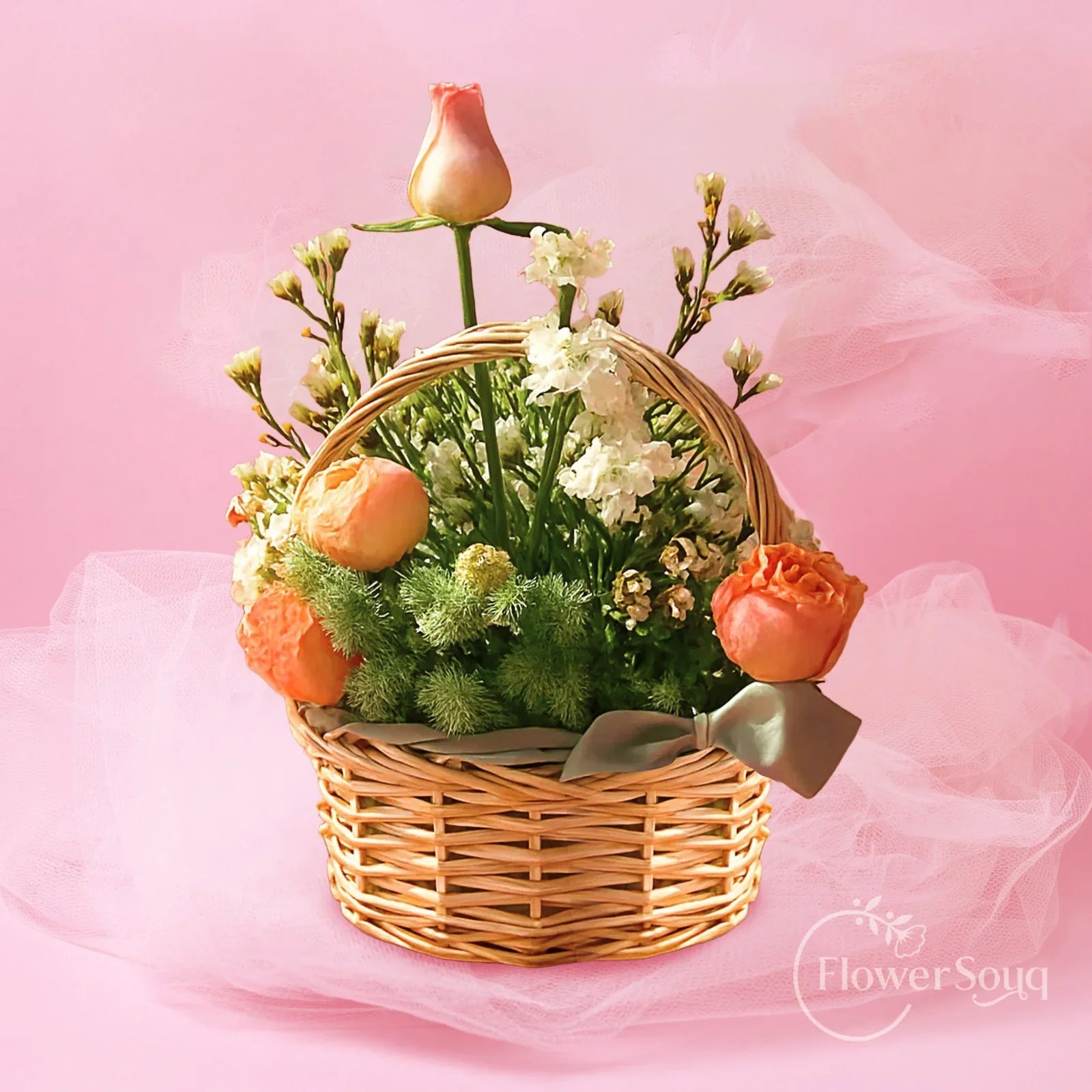 Blushing Harmony Basket - FlowerSouq