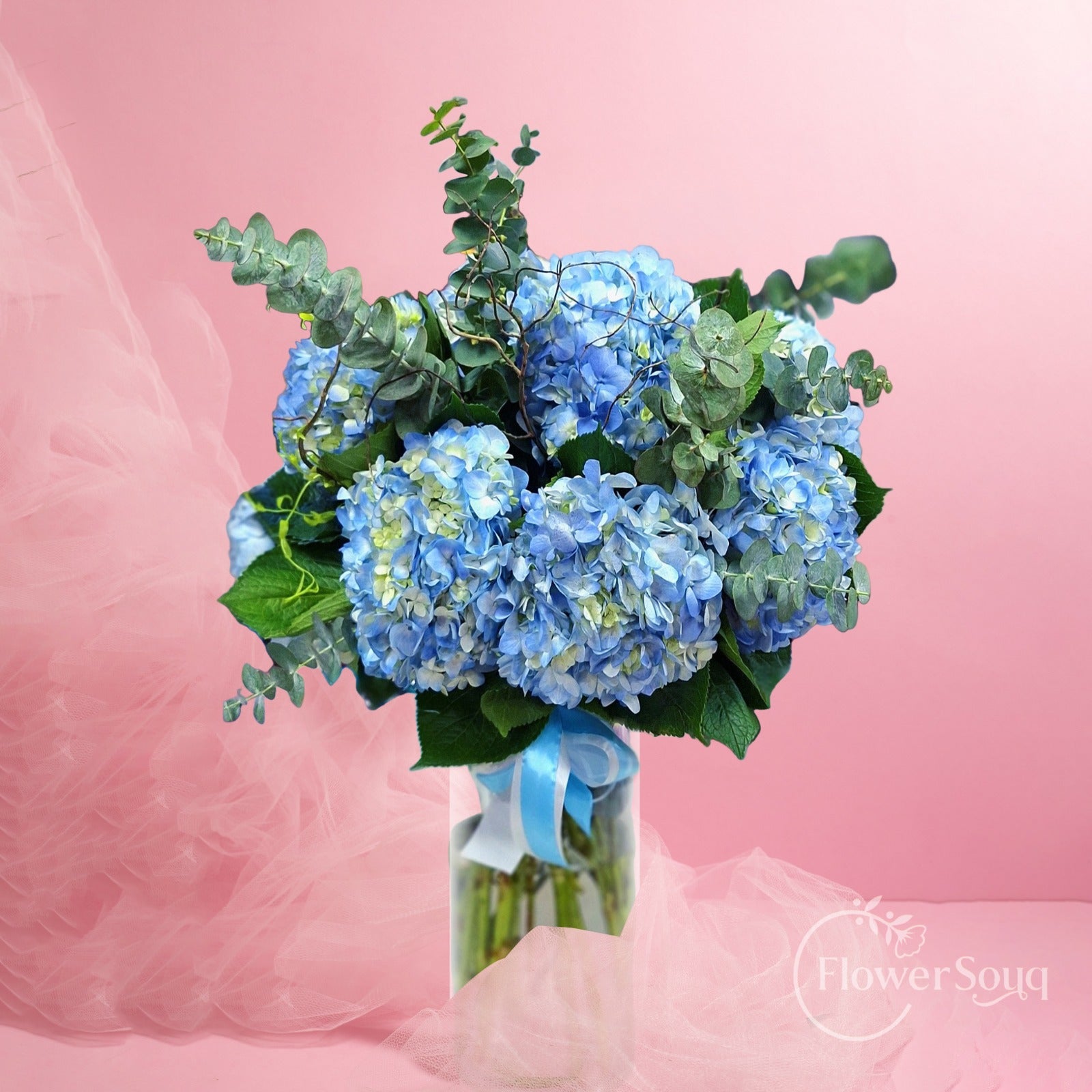 Luxury Blue Hydrangea Vase Arrangement - FlowerSouq