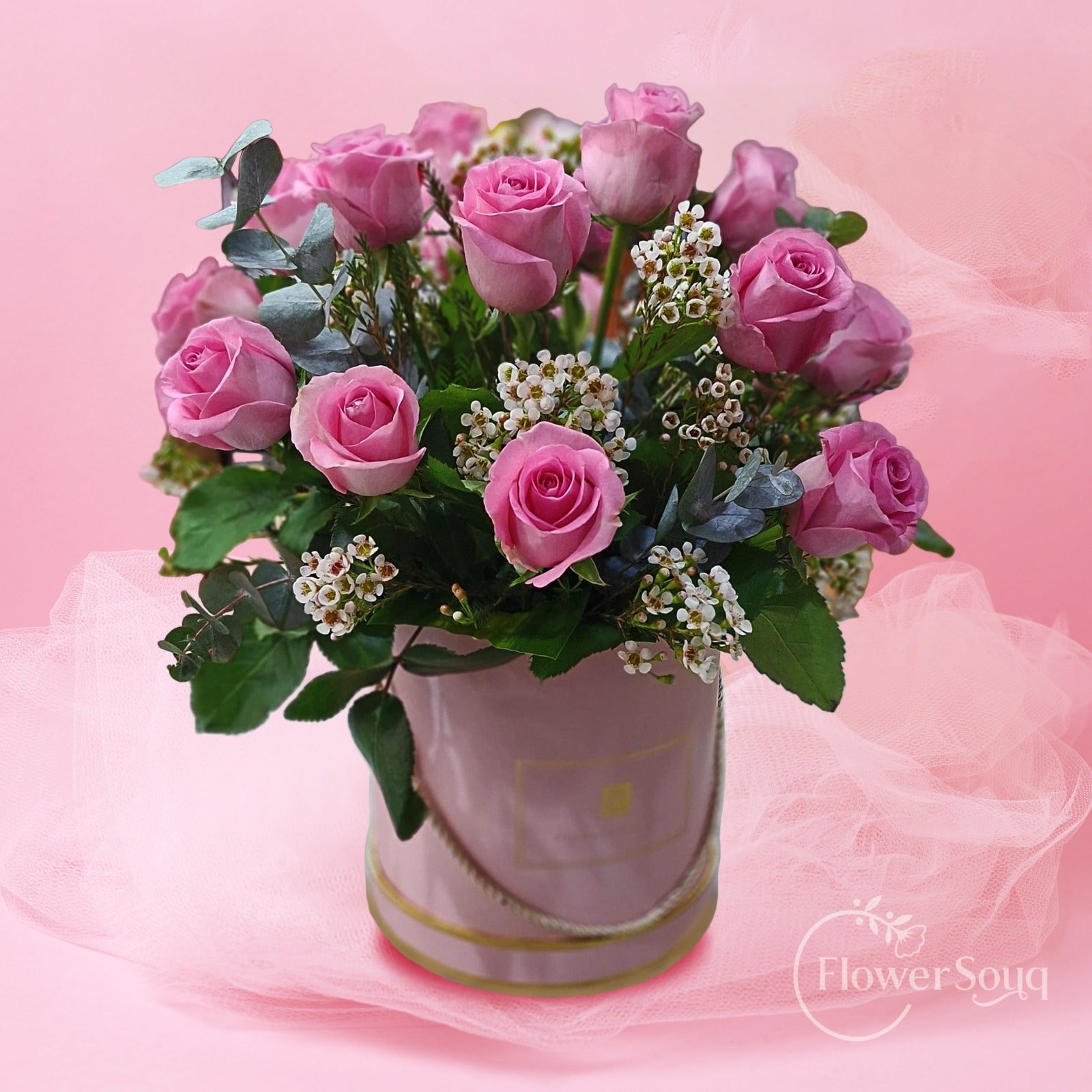 Pink Roses Arrangement in Luxury Box | Flower Delivery Dubai - FlowerSouq